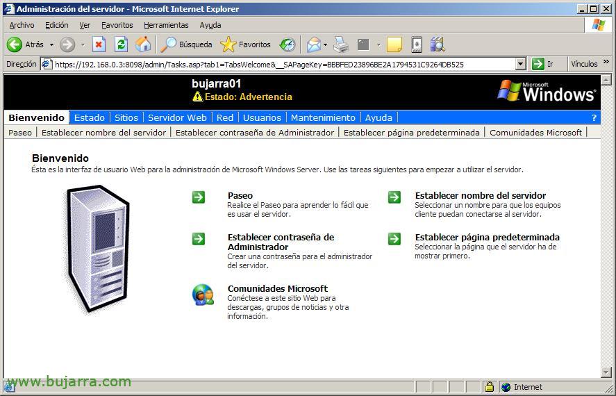 Uso de HTML Remote Administration Tools en Windows 2003