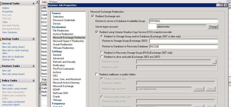 Wiederherstellen eines Exchange-Postfachs 2010 Verwenden einer Wiederherstellungsdatenbank und Symantec Backup Exec 2010