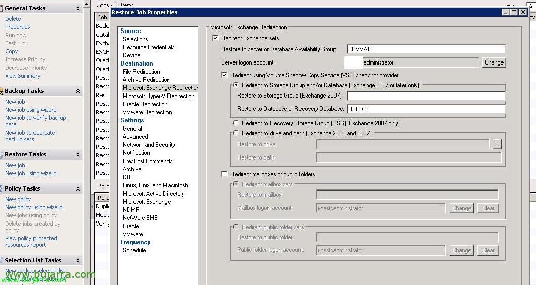 Restoring an Exchange mailbox 2010 using a Recovery Database and Symantec Backup Exec 2010