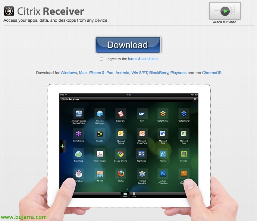 Plantilla de web para la descarga de Citrix Receiver