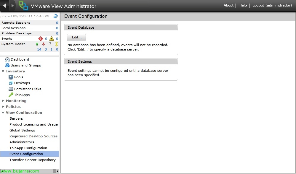 Uso de eventos en VMware View 4.6